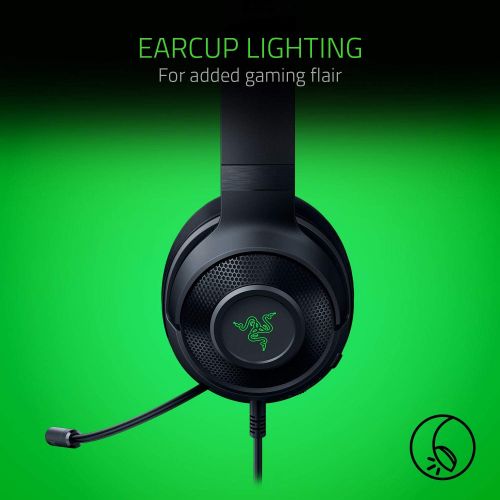 레이저 Razer Kraken X USB Ultralight Gaming Headset: 7.1 Surround Sound - Lightweight Frame - Green Logo Lighting - Integrated Audio Controls - Bendable Cardioid Microphone - For PC - Cla