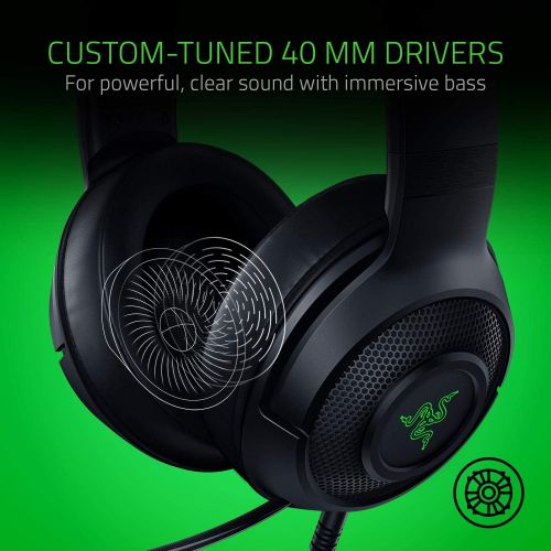 레이저 Razer Kraken X USB Ultralight Gaming Headset: 7.1 Surround Sound - Lightweight Frame - Green Logo Lighting - Integrated Audio Controls - Bendable Cardioid Microphone - For PC - Cla