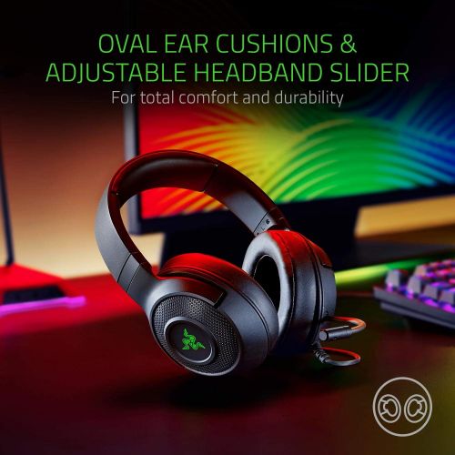 레이저 Razer Kraken X USB Ultralight Gaming Headset: 7.1 Surround Sound - Lightweight Frame - Green Logo Lighting - Integrated Audio Controls - Bendable Cardioid Microphone - For PC - Cla