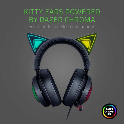 레이저 Razer Kraken Kitty RGB USB Gaming Headset: THX 7.1 Spatial Surround Sound - Chroma RGB Lighting - Retractable Active Noise Cancelling Mic - Lightweight Aluminum Frame - For PC - Cl