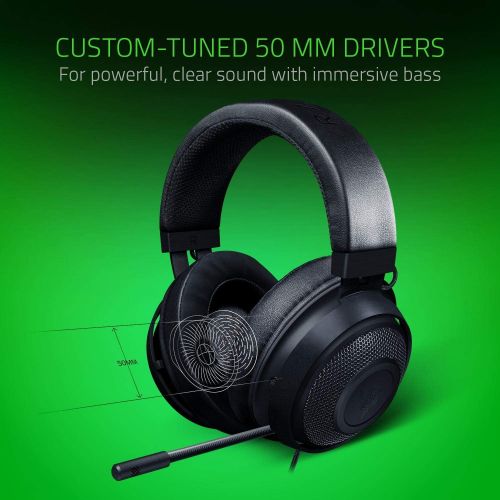 레이저 Razer Kraken Gaming Headset: Lightweight Aluminum Frame - Retractable Noise Isolating Microphone - For PC, PS4, Nintendo Switch - 3.5 mm Headphone Jack - Classic Black