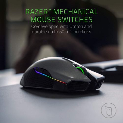 레이저 Razer Lancehead Wireless Gaming Mouse: 16K DPI Optical Sensor - Chroma RGB Lighting - 9 Programmable Buttons - Mechanical Switches - 50Hr Battery - Classic Black (RZ01-02570100-R3U