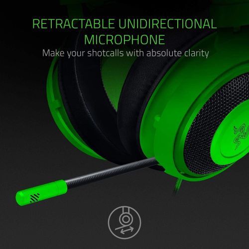 레이저 Razer Kraken Gaming Headset: Lightweight Aluminum Frame - Retractable Noise Isolating Microphone - For PC, PS4, Nintendo Switch - 3.5 mm Headphone Jack - Green