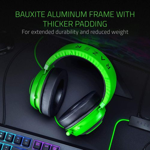 레이저 Razer Kraken Gaming Headset: Lightweight Aluminum Frame - Retractable Noise Isolating Microphone - For PC, PS4, Nintendo Switch - 3.5 mm Headphone Jack - Green