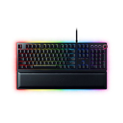 레이저 Razer Huntsman Elite Gaming Keyboard: Fastest Keyboard Switches Ever - Clicky Optical Switches - Chroma RGB Lighting - Magnetic Plush Wrist Rest - Dedicated Media Keys & Dial - Cla