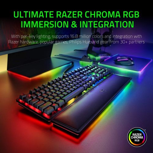 레이저 Razer Huntsman Elite Gaming Keyboard: Fastest Keyboard Switches Ever - Clicky Optical Switches - Chroma RGB Lighting - Magnetic Plush Wrist Rest - Dedicated Media Keys & Dial - Cla