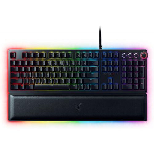 레이저 Razer Huntsman Elite Gaming Keyboard: Fastest Keyboard Switches Ever - Clicky Optical Switches - Chroma RGB Lighting - Magnetic Plush Wrist Rest - Dedicated Media Keys & Dial - Cla