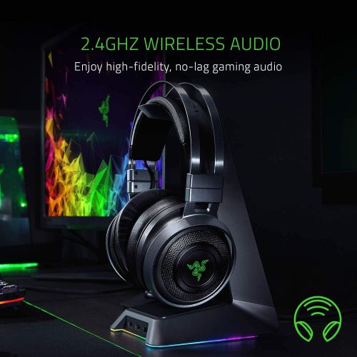 레이저 Razer Nari Ultimate Wireless 7.1 Surround Sound Gaming Headset: THX Audio & Haptic Feedback - Auto-Adjust Headband - Chroma RGB - Retractable Mic - For PC, PS4 - Classic Black