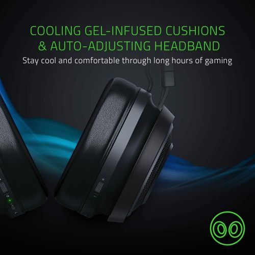 레이저 Razer Nari Ultimate Wireless 7.1 Surround Sound Gaming Headset: THX Audio & Haptic Feedback - Auto-Adjust Headband - Chroma RGB - Retractable Mic - For PC, PS4 - Classic Black