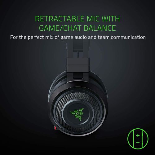 레이저 Razer Nari Ultimate Wireless 7.1 Surround Sound Gaming Headset: THX Audio & Haptic Feedback - Auto-Adjust Headband - Chroma RGB - Retractable Mic - For PC, PS4 - Classic Black