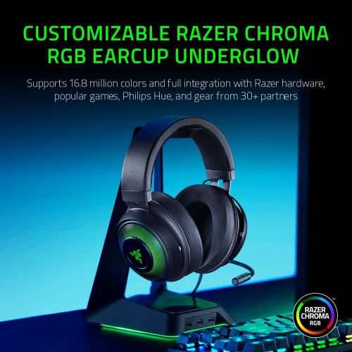 레이저 Razer Kraken Ultimate RGB USB Gaming Headset: THX 7.1 Spatial Surround Sound - Chroma RGB Lighting - Retractable Active Noise Cancelling Mic - Aluminum & Steel Frame - For PC - Cla