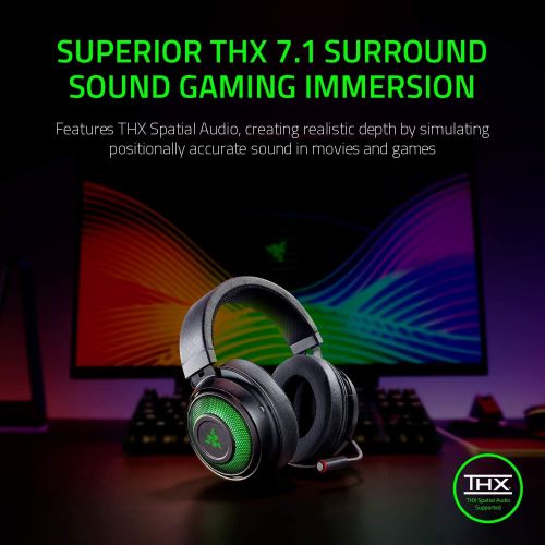 레이저 Razer Kraken Ultimate RGB USB Gaming Headset: THX 7.1 Spatial Surround Sound - Chroma RGB Lighting - Retractable Active Noise Cancelling Mic - Aluminum & Steel Frame - For PC - Cla