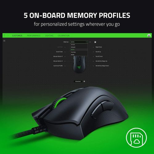 레이저 Razer DeathAdder V2 Gaming Mouse: 20K DPI Optical Sensor - Fastest Gaming Mouse Switch - Chroma RGB Lighting - 8 Programmable Buttons - Rubberized Side Grips - Classic Black