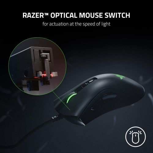 레이저 Razer DeathAdder V2 Gaming Mouse: 20K DPI Optical Sensor - Fastest Gaming Mouse Switch - Chroma RGB Lighting - 8 Programmable Buttons - Rubberized Side Grips - Classic Black