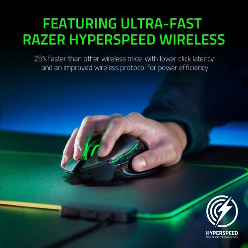레이저 Razer Basilisk Ultimate Hyperspeed Wireless Gaming Mouse w/ Charging Dock: Fastest Gaming Mouse Switch - 20K DPI Optical Sensor - Chroma RGB - 11 Programmable Buttons - 100 Hr Batt