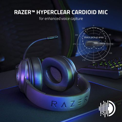 레이저 Razer Kraken V3 X Gaming Headset: 7.1 Surround Sound - Triforce 40mm Drivers - HyperClear Bendable Cardioid Mic - Chroma RGB Lighting - for PC - Classic Black
