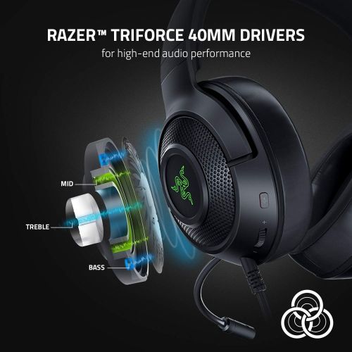 레이저 Razer Kraken V3 X Gaming Headset: 7.1 Surround Sound - Triforce 40mm Drivers - HyperClear Bendable Cardioid Mic - Chroma RGB Lighting - for PC - Classic Black