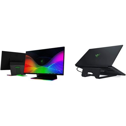 레이저 Razer Raptor 27 Gaming Monitor & Laptop Stand Chroma: Customizable Chroma RGB Lighting - Ergonomic Design - Anodized Aluminum Construction - 3X Port USB 3.0 Hub - Matte Black