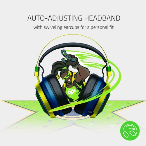 레이저 Razer Nari Ultimate Wireless 7.1 Surround Sound Gaming Headset: THX Audio & Haptic Feedback, Auto-Adjust Headband, Chroma RGB, Retractable Mic, for PC, PS4, PS5, Overwatch Lucio Ed