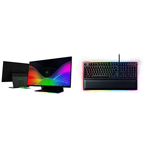 레이저 Razer Raptor 27 Gaming Monitor & Huntsman Elite Gaming Keyboard: Fastest Keyboard Switches Ever - Clicky Optical Switches - Chroma RGB Lighting - Magnetic Plush Wrist Rest - Classi