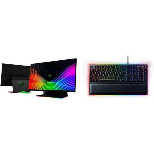 레이저 Razer Raptor 27 Gaming Monitor & Huntsman Elite Gaming Keyboard: Fastest Keyboard Switches Ever - Clicky Optical Switches - Chroma RGB Lighting - Magnetic Plush Wrist Rest - Classi