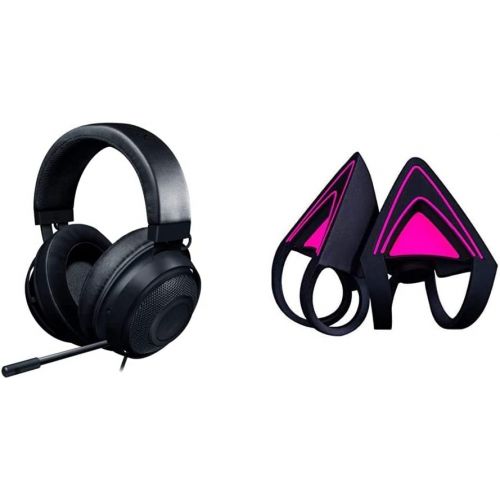 레이저 Razer Kraken Gaming Headset, Black & Kitty Ears for Kraken Headsets: Compatible with Kraken 2019, Kraken TE Headsets - Adjustable Straps - Water Resistant Construction - Neon Purpl