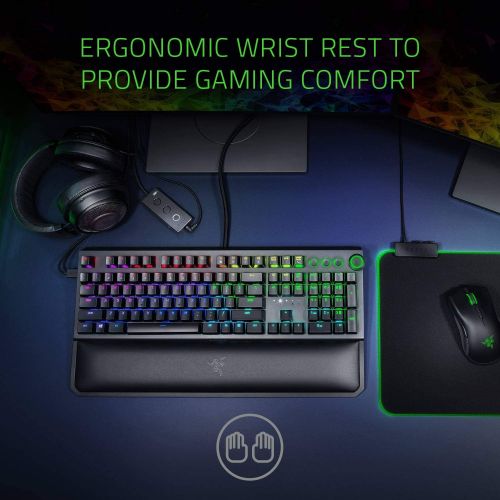 레이저 Razer BlackWidow Elite Mechanical Gaming Keyboard: Yellow Mechanical Switches - Linear & Silent - Chroma RGB Lighting - Magnetic Wrist Rest - Dedicated Media Keys & Dial - USB Pass