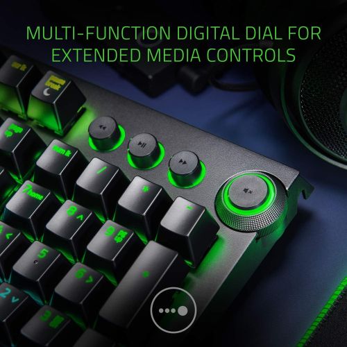 레이저 Razer BlackWidow Elite Mechanical Gaming Keyboard: Yellow Mechanical Switches - Linear & Silent - Chroma RGB Lighting - Magnetic Wrist Rest - Dedicated Media Keys & Dial - USB Pass