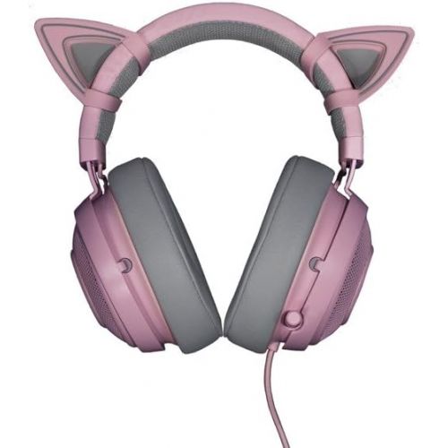 레이저 Razer Kraken Gaming Headset, Quartz Pink & Kitty Ears for Kraken Headsets: Compatible with Kraken 2019, Kraken TE Headsets - Adjustable Strraps - Water Resistant Construction - Qua