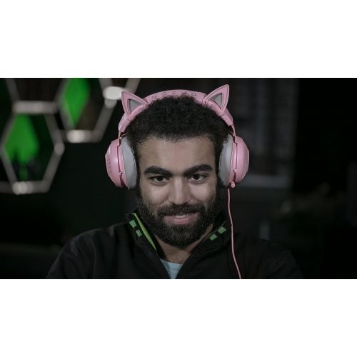 레이저 Razer Kraken Gaming Headset, Quartz Pink & Kitty Ears for Kraken Headsets: Compatible with Kraken 2019, Kraken TE Headsets - Adjustable Strraps - Water Resistant Construction - Qua