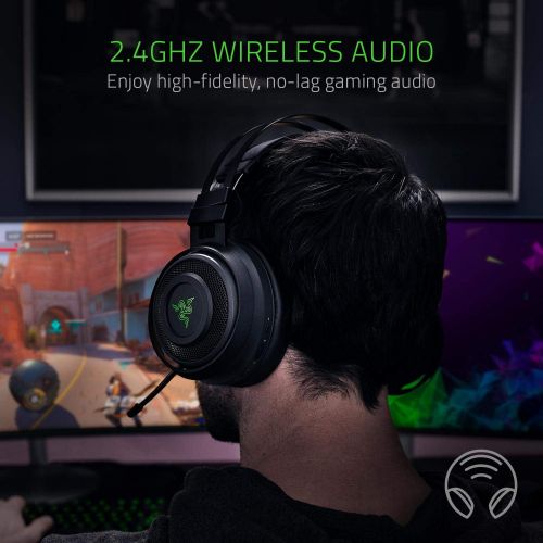 레이저 Razer Nari Wireless 7.1 Surround Sound Gaming Headset: THX Audio, Auto-Adjust Headband & Swivel Cups, Chroma RGB, Retractable Mic, For PC, PS4, PS5, Black