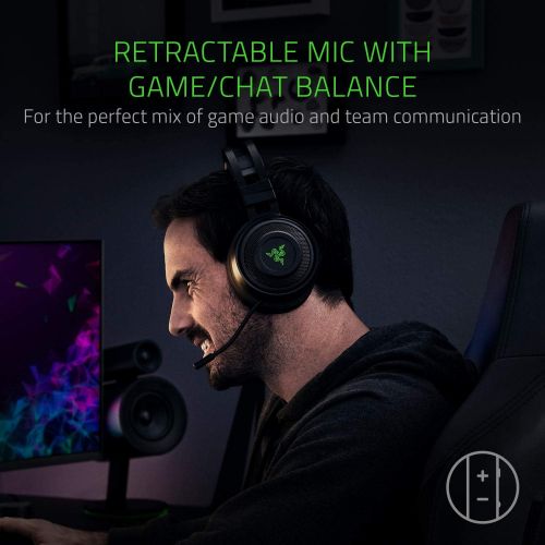 레이저 Razer Nari Wireless 7.1 Surround Sound Gaming Headset: THX Audio, Auto-Adjust Headband & Swivel Cups, Chroma RGB, Retractable Mic, For PC, PS4, PS5, Black