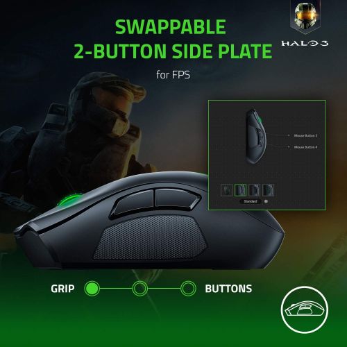 레이저 Razer Naga Pro Wireless Gaming Mouse: Interchangeable Side Plate w/ 2, 6, 12 Button Configurations - Focus+ 20K DPI Optical Sensor - Fastest Gaming Mouse Switch - Chroma RGB Lighti