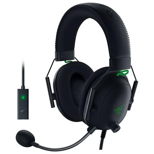 레이저 Razer BlackShark V2 Gaming Headset: THX 7.1 Spatial Surround Sound - 50mm Drivers - Detachable Mic - PC, PS4, PS5, Switch, Xbox One, Xbox Series X & S, Mobile - 3.5 mm Audio Jack &