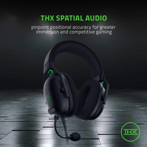 레이저 Razer BlackShark V2 Gaming Headset: THX 7.1 Spatial Surround Sound - 50mm Drivers - Detachable Mic - PC, PS4, PS5, Switch, Xbox One, Xbox Series X & S, Mobile - 3.5 mm Audio Jack &