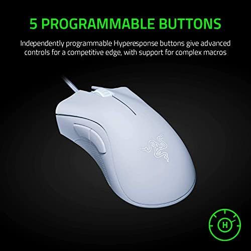 레이저 Razer DeathAdder Essential Gaming Mouse: 6400 DPI Optical Sensor - 5 Programmable Buttons - Mechanical Switches - Rubber Side Grips - Mercury White