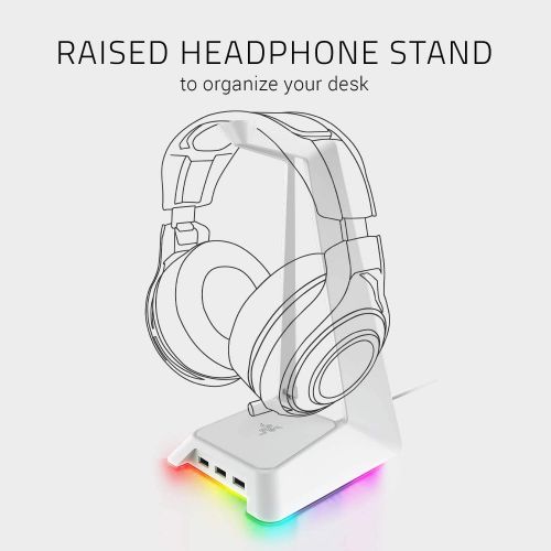 레이저 Razer Base Station Chroma Mercury - Chroma Powered Headset Stand with USB Hub - 16.8 Million Color Combinations