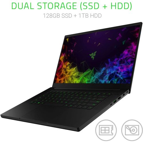 레이저 Razer Blade 15: Worlds Smallest 15.6 Gaming Laptop - 60Hz Full HD Thin Bezel - 8th Gen Intel Core i7-8750H 6 Core - NVIDIA GeForce GTX 1060 Max-Q - 16GB RAM - 128GB SSD + 1TB HDD -