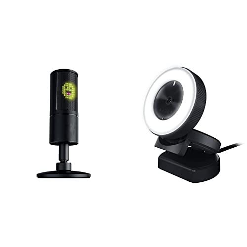 레이저 Razer Kiyo Streaming Webcam + Seiren Emote Microphone Bundle: Black