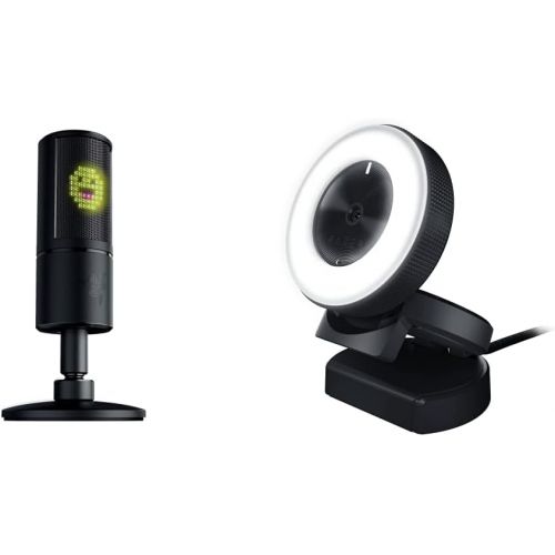 레이저 Razer Kiyo Streaming Webcam + Seiren Emote Microphone Bundle: Black