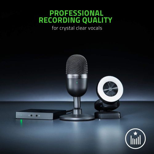 레이저 Razer Seiren Mini USB Streaming Microphone: Precise Supercardioid Pickup Pattern - Professional Recording Quality - Classic Black + Razer Kiyo Pro Streaming Webcam