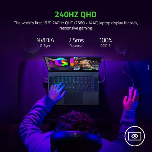 레이저 Razer Blade 15 Gaming Laptop: NVIDIA GeForce RTX 3070 - 10th Gen Intel 8-Core i7 CPU - 15.6” QHD 240Hz - 16GB RAM - 1TB SSD - CNC Aluminum - Chroma RGB - THX Spatial Audio - Thunde