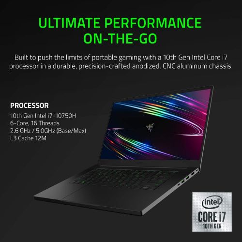 레이저 Razer Blade 15 Base Gaming Laptop 2020: Intel Core i7-10750H 6-Core, NVIDIA GeForce RTX 2060, 15.6 FHD 1080p 144Hz, 16GB RAM, 512GB SSD, CNC Aluminum, Chroma RGB Lighting, Thunderb