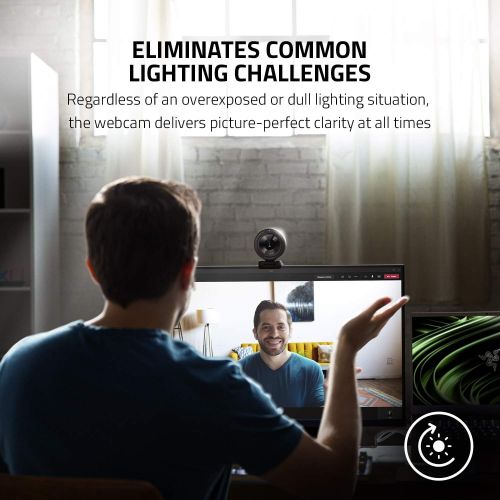 레이저 Razer Kiyo Pro Streaming Webcam: Uncompressed 1080p 60FPS - High-Performance Adaptive Light Sensor - HDR-Enabled - Wide-Angle Lens with Adjustable FOV - Lightning-Fast USB 3.0