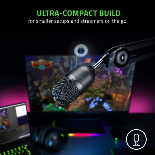 레이저 Razer Seiren Mini USB Streaming Microphone: Precise Supercardioid Pickup Pattern - Professional Recording Quality - Ultra-Compact Build - Heavy-Duty Tilting Stand - Shock Resistant