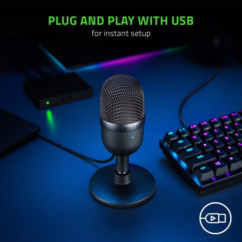 레이저 Razer Seiren Mini USB Streaming Microphone: Precise Supercardioid Pickup Pattern - Professional Recording Quality - Ultra-Compact Build - Heavy-Duty Tilting Stand - Shock Resistant