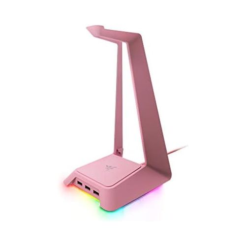 레이저 Razer Base Station Chroma Headphone/Headset Stand w/ USB Hub: Chroma RGB Lighting - 3x USB 3.0 Ports - Non-Slip Rubber Base - Designed for Gaming Headsets - Quartz Pink