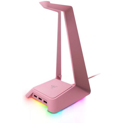 레이저 Razer Base Station Chroma Headphone/Headset Stand w/ USB Hub: Chroma RGB Lighting - 3x USB 3.0 Ports - Non-Slip Rubber Base - Designed for Gaming Headsets - Quartz Pink