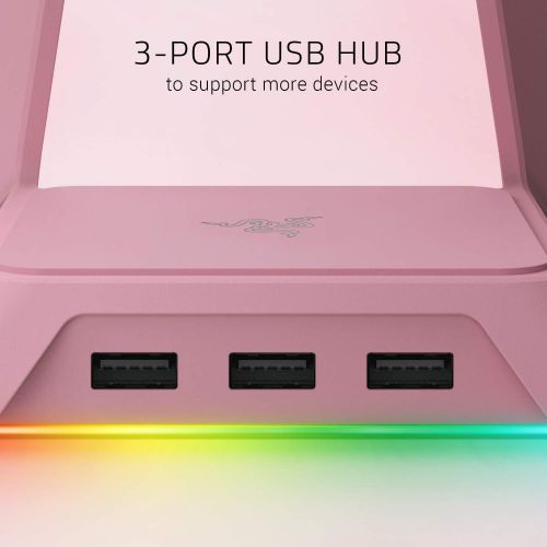 레이저 Razer Base Station Chroma Headphone/Headset Stand w/ USB Hub: Chroma RGB Lighting - 3x USB 3.0 Ports - Non-Slip Rubber Base - Designed for Gaming Headsets - Quartz Pink