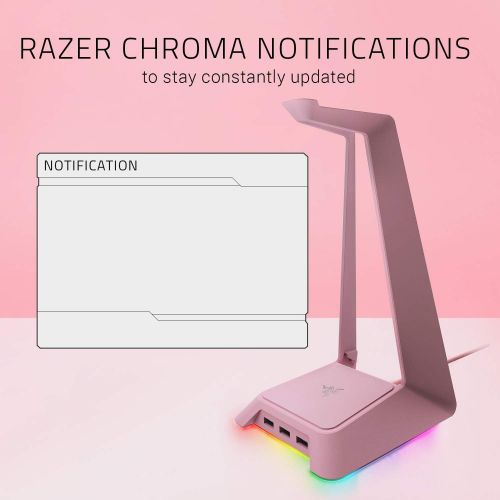 레이저 Razer Base Station Chroma Headphone/Headset Stand w/ USB Hub: Chroma RGB Lighting - 3x USB 3.0 Ports - Non-Slip Rubber Base - Designed for Gaming Headsets - Quartz Pink